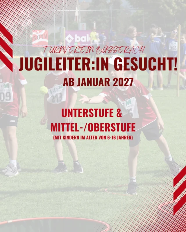 JUGILEITER:IN GESUCHT!

Wir suchen ab Januar 2027 Verstärkung in unserem Jugileiterteam.
Du hast Freude an Bewegung und möchtest dich engagieren?

📩 Dann melde dich direkt hier auf Instagram bei uns!