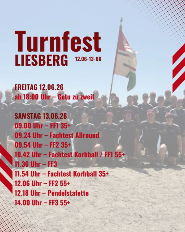 RTF Liesberg 2026 🏃‍♂️🤸🏻‍♀️😎
Freitag 12.06. ab 18:00 Uhr geht’s los und Samstag 13.06. erwartet uns ein vollgepackter Tag von früh bis spät. Wir freuen uns!
